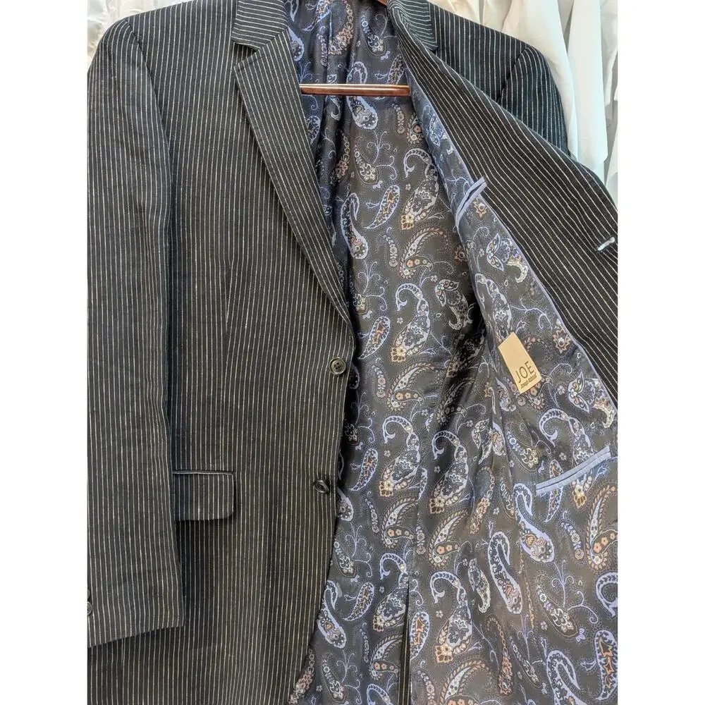 Joe Joseph Abboud Mens 38L Black Linen Pinstripe 2 Button Blazer Jacket NWOT
